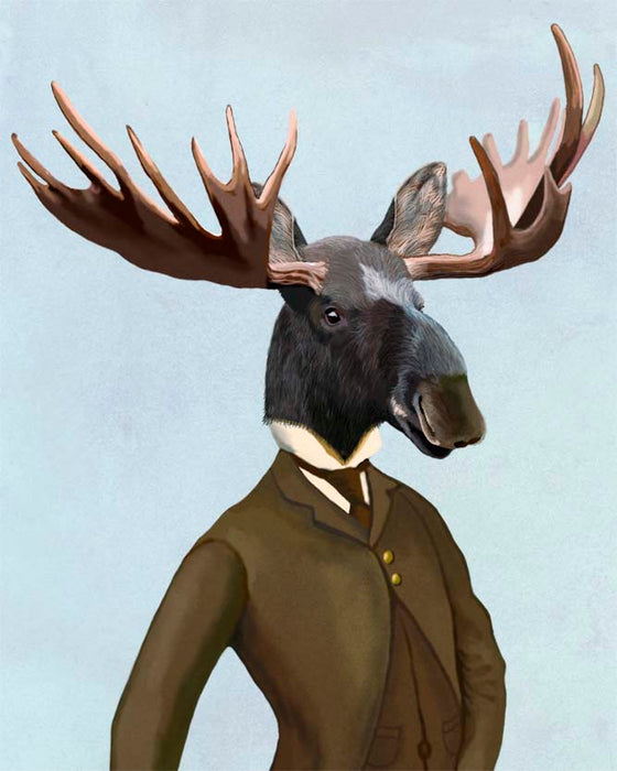 Moose In Suit, Portrait Art Print, Wall Art