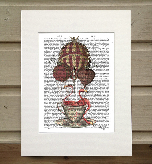 Flamingos in Teacup Hot Air Balloon, Book Print, Art Print, Wall Art
