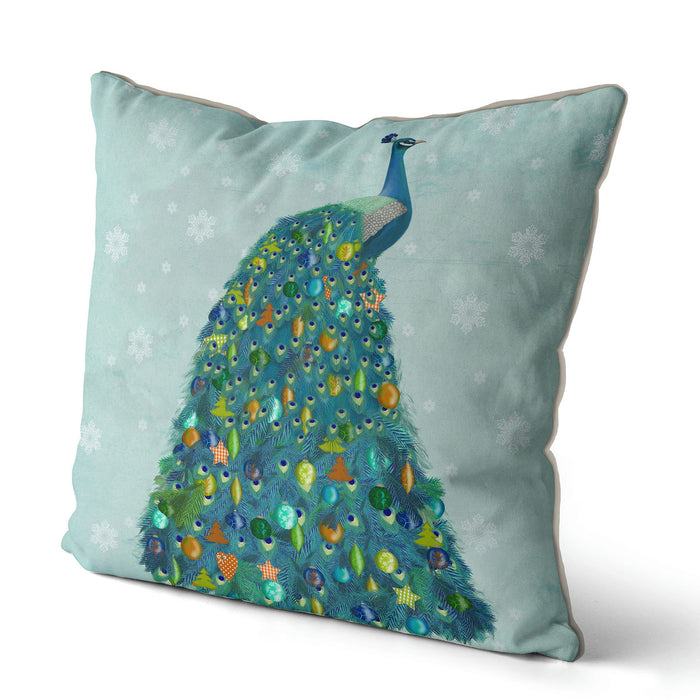 Peacock Christmas Tree, Christmas Cushion / Throw Pillow