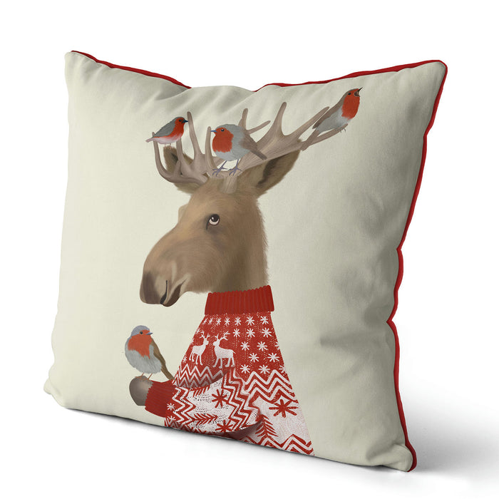 Moose and Robins, Christmas Cushion / Throw Pillow