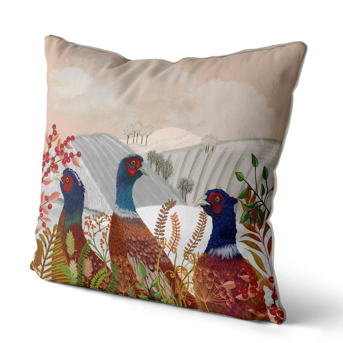 Winter Pheasants In Field, Cushion / Throw Pillow