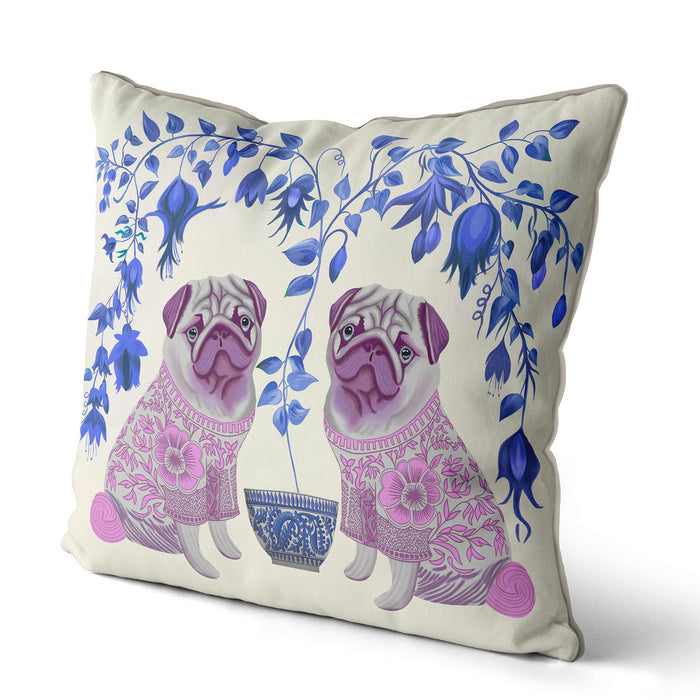 Pug Twins, Chinoiserie Cushion / Throw Pillow