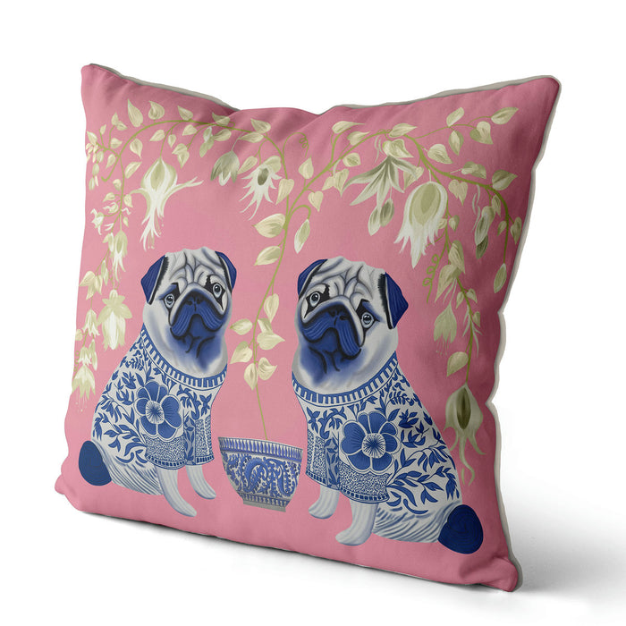Pug Twins, Chinoiserie Cushion / Throw Pillow