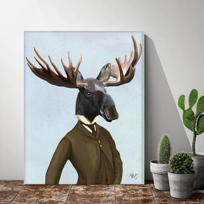 Moose In Suit, Portrait Art Print, Wall Art