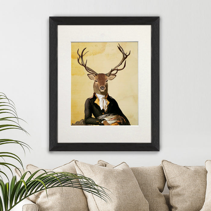 Deer and Chair, Portrait, Art Print, Canvas Wall Art