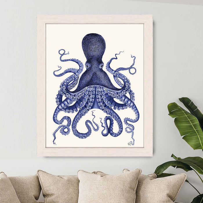 Octopus 3, Blue, Red or Duck Egg Blue Nautical print, Coastal art