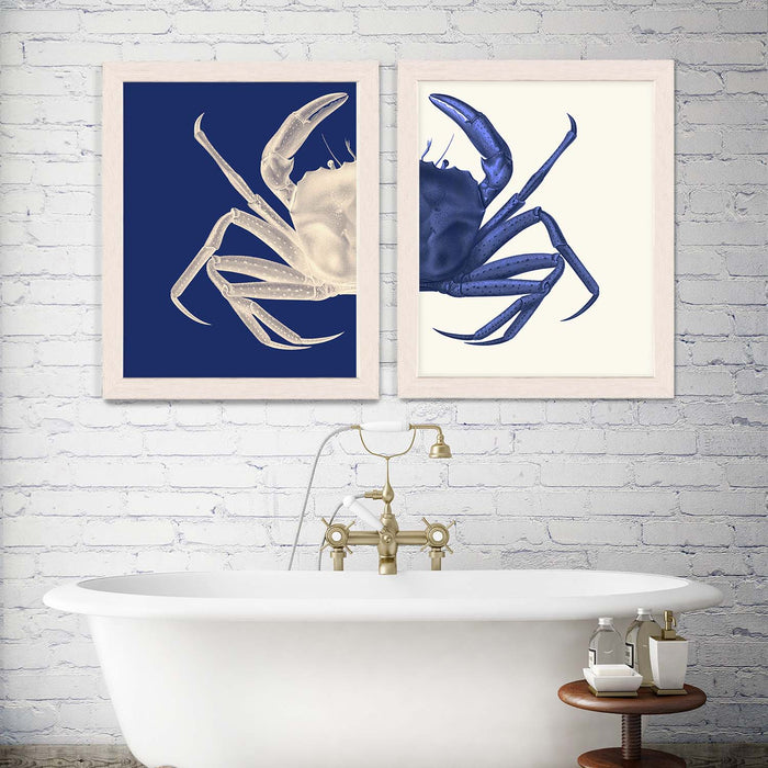 Collection - 2 Prints, Contrasting Crab in Indigo Blue, Navy Blue or Red, Nautical print, Coastal art