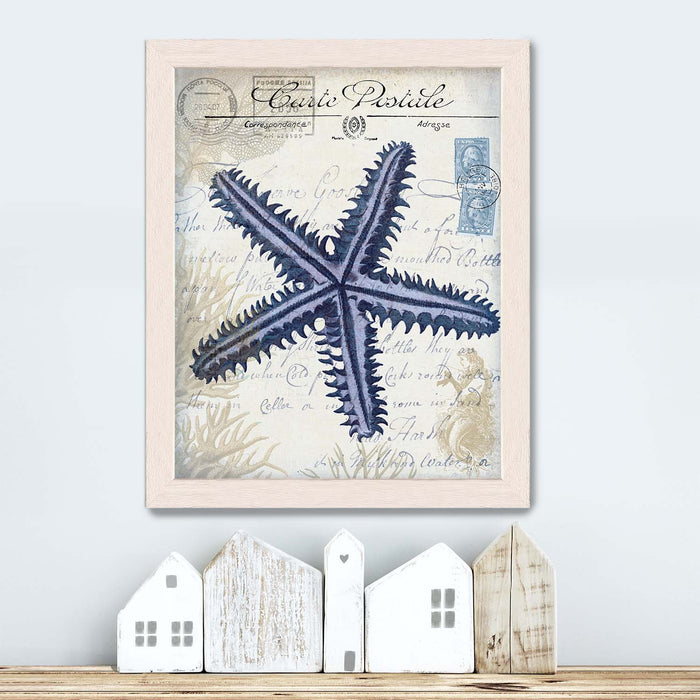 Seaside Postcard, Cream, Starfish, Nautical print, Coastal art