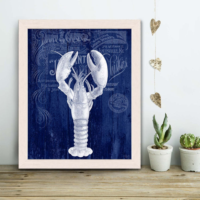 Lobster, Prohibition Lobster On Red White or Blue, Nautical print, Coastal art