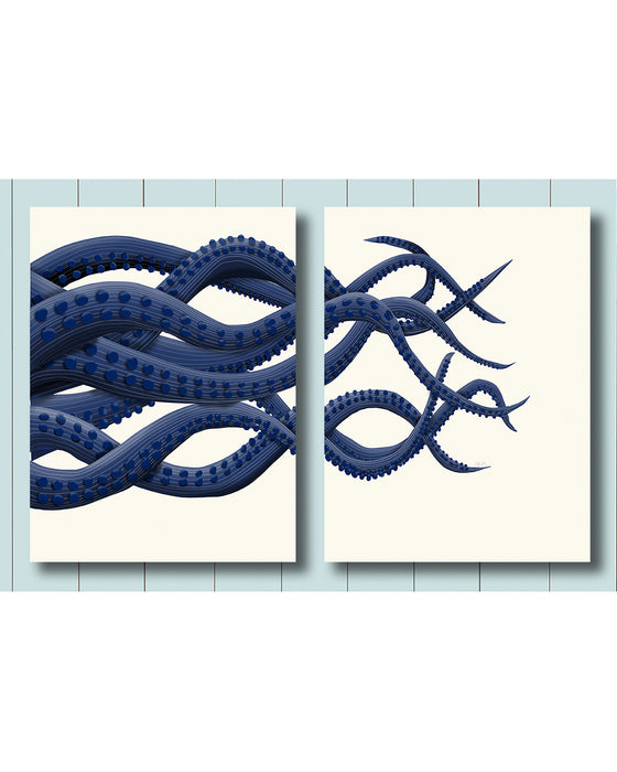 Collection - 2 prints, Giant Octopus Tentacles, Blue, Nautical print, Coastal art