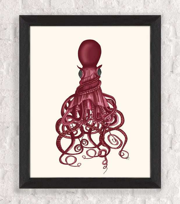 Octopus Twisted, Blue Red or White Nautical print, Coastal art