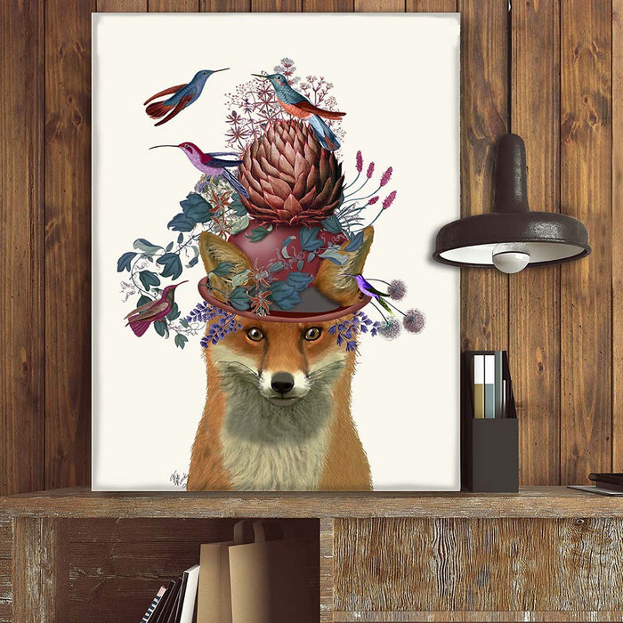 Fox Birdkeeper with Artichoke, Art Print, Canvas Wall Art
