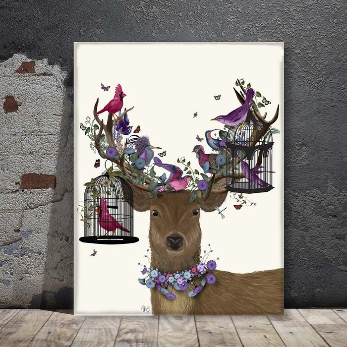 Deer Birdkeeper, Tropical Bird Cages, Art Print