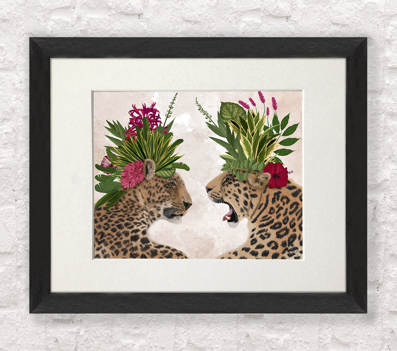 Hot House Leopards, Pair, Pink Green, Art Print