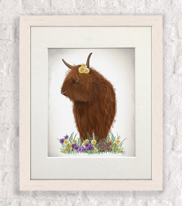 Highland Cow, Pansy, Animal Art Print