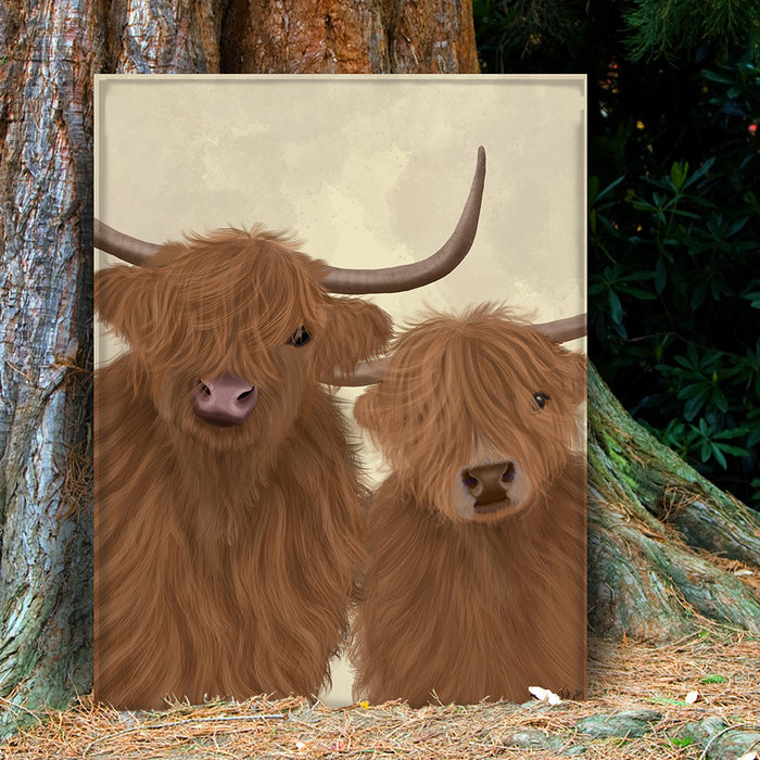 Highland Cow Duo, Looking at You, Animal Art Print