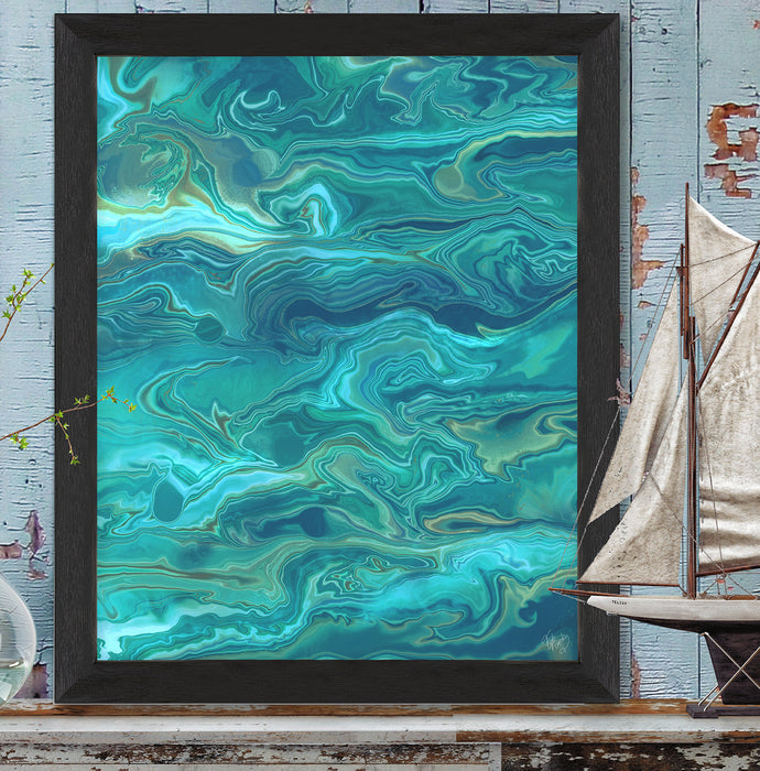 Jade Marble Sea Abstract Ocean, Coastal Print, Canvas Art