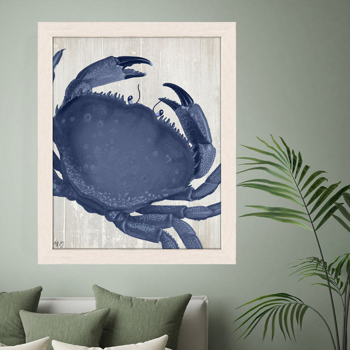 Blue Crab On Grey 3, Nautical print, Coastal art
