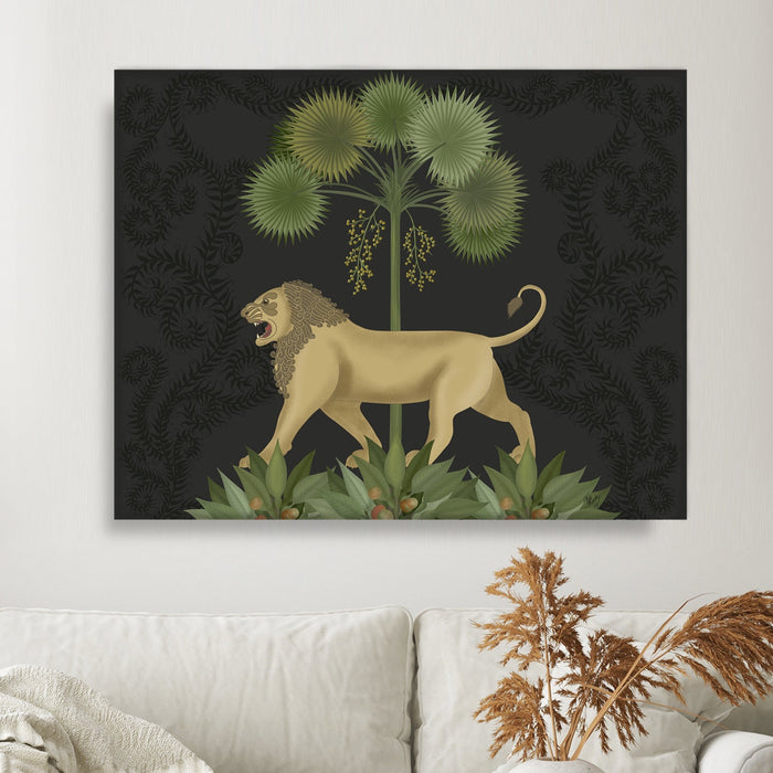 Lion under palms, Charcoal, Animalia , Art Print, Wall Art