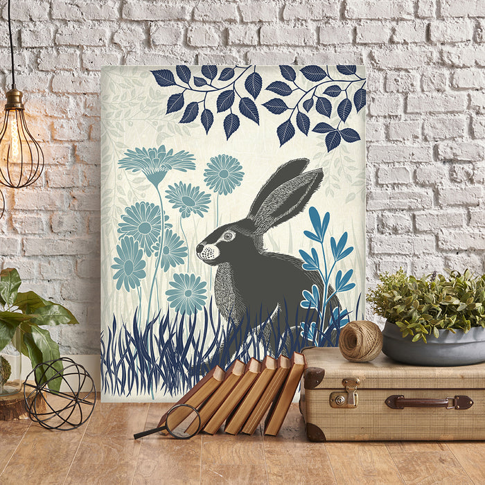 Country Lane Hare 3, Blue, Art Print