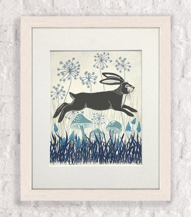 Country Lane Hare 4, Blue, Art Print
