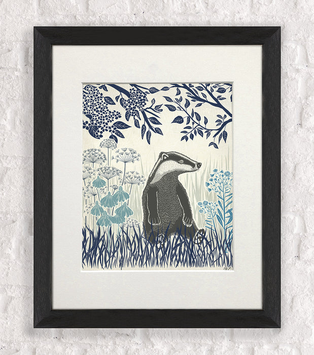 Country Lane Badger 3, Blue, Art Print