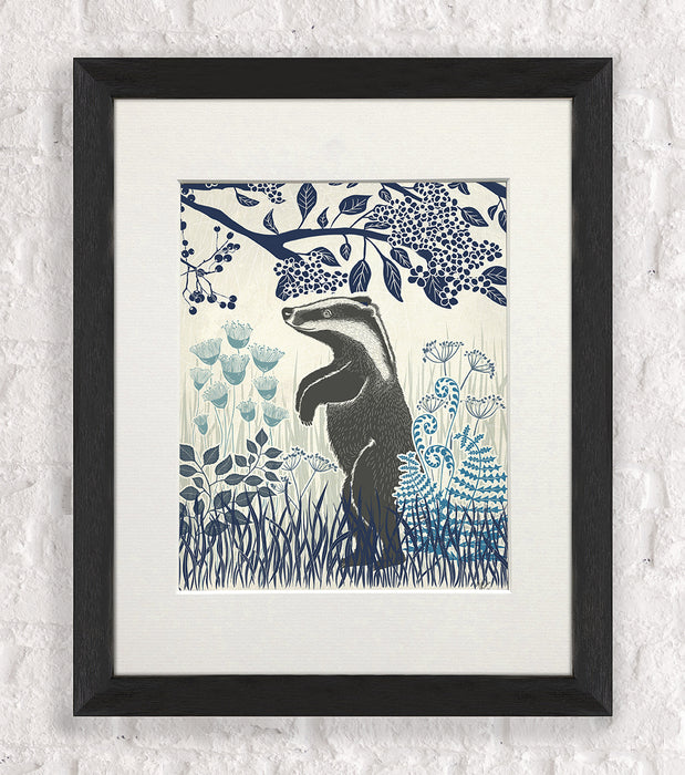 Country Lane Badger 4, Blue, Art Print