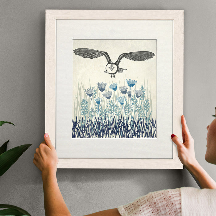 Country Lane Owl 4, Blue, Art Print