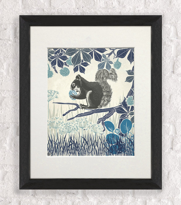 Country Lane Squirrel 1, Blue, Art Print