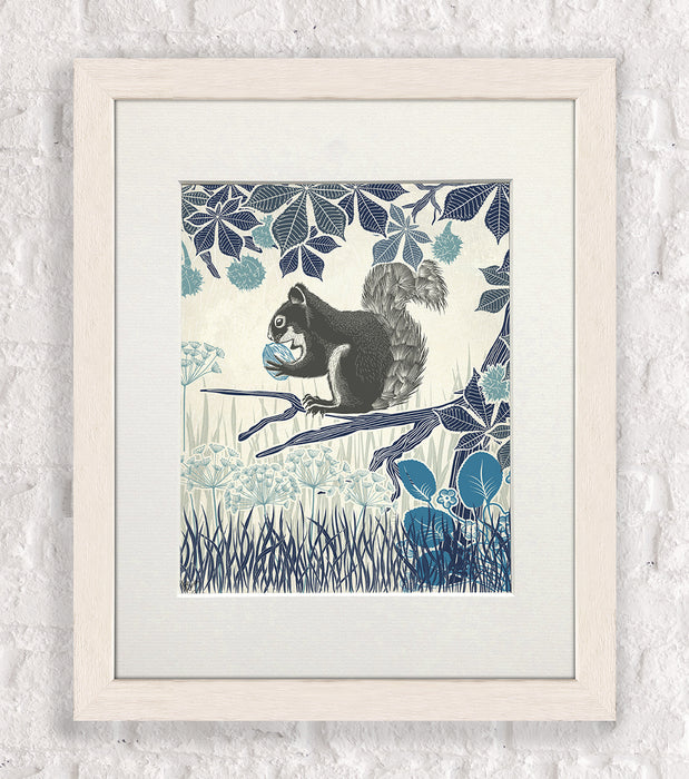 Country Lane Squirrel 1, Blue, Art Print