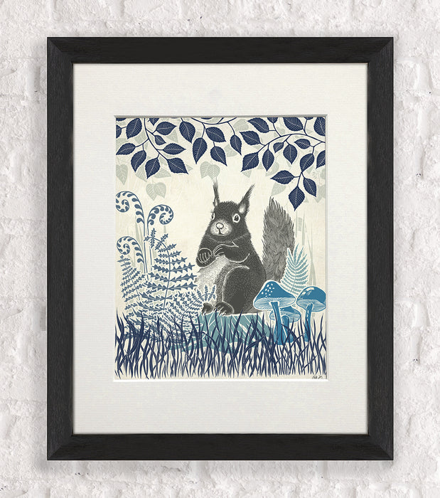 Country Lane Squirrel 2, Blue, Art Print