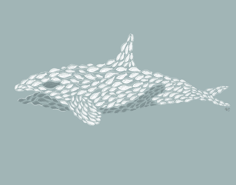 Little Fishes Orca Whale Nautical print, Coastal art