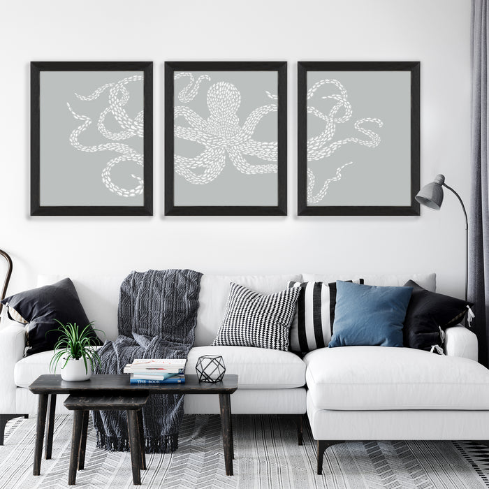 Collection - 3 prints, Little Fishes, Octopus Triptych, Nautical print, Coastal art