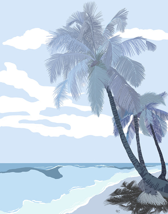 Boho Beach Lofty Palms, Blue or Pink, Coastal Art Print, Canvas Wall Art