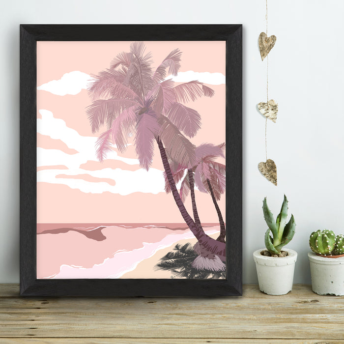 Boho Beach Lofty Palms, Blue or Pink, Coastal Art Print, Canvas Wall Art