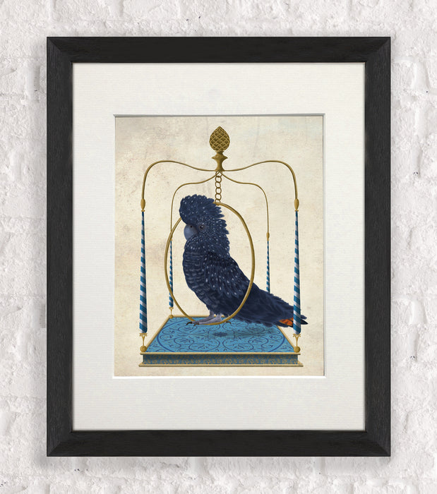 Blue Cockatoo on Swing, Bird Art Print, Canvas, Wall Art