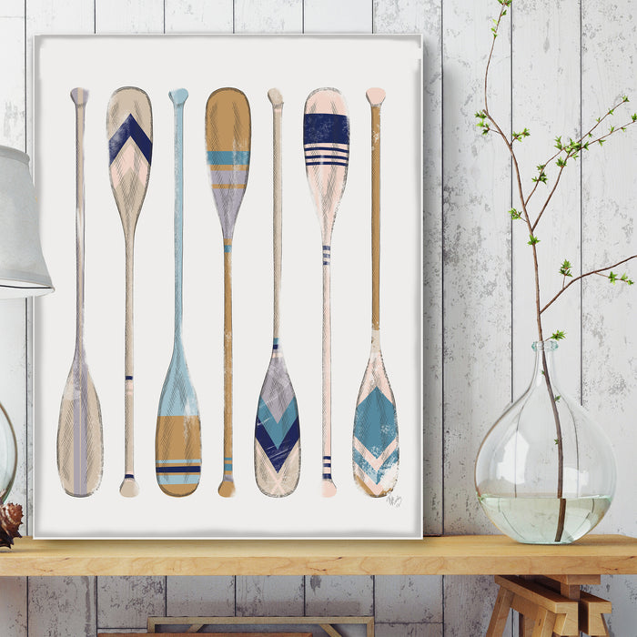 Vintage Style Oars Set 1 Blues or Brights  Boating  Art Print, Wall Art
