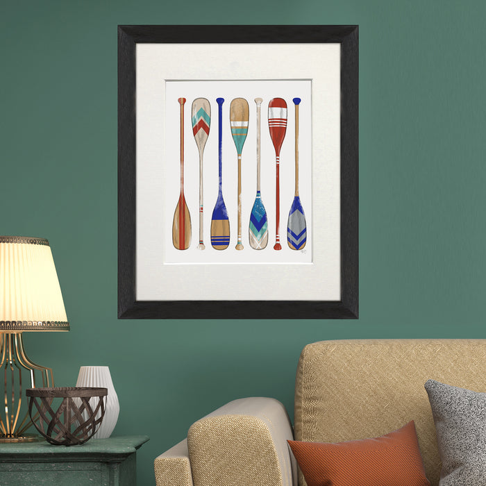 Vintage Style Oars Set 1 Blues or Brights  Boating  Art Print, Wall Art