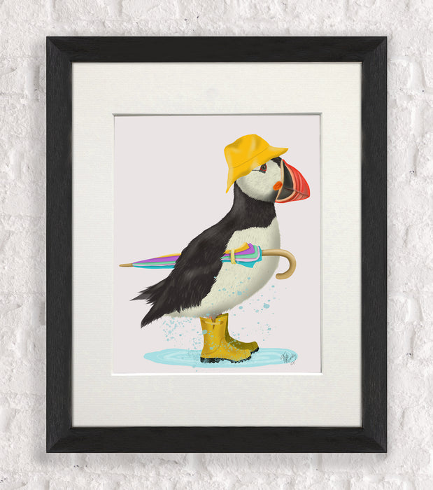 Puffin Puddle Art Print, Canvas, Wall Art