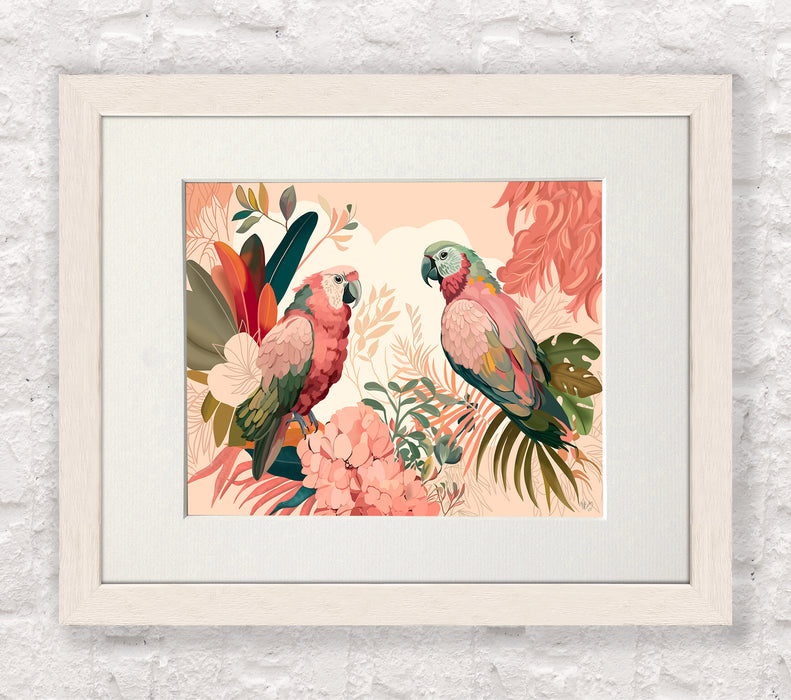 Parrots Bright Tropics, Bird Art Print, Wall Art