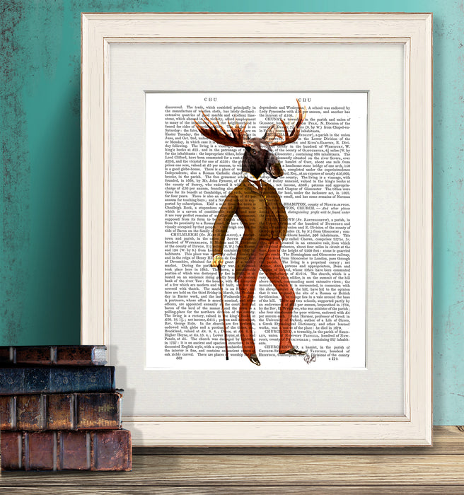 Moose in Suit Full Book Print, Art Print, Wall Art