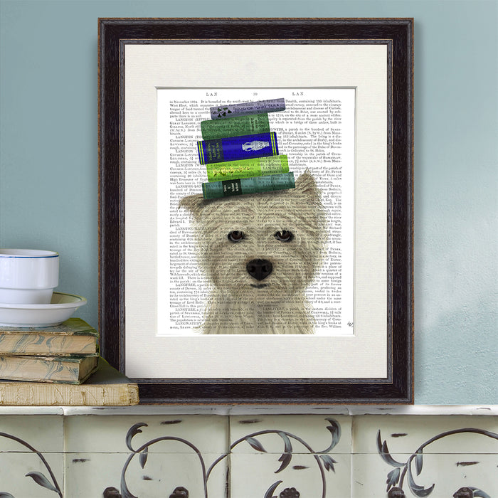 Westie and  Books Dog Book Print, Art Print, Wall Art