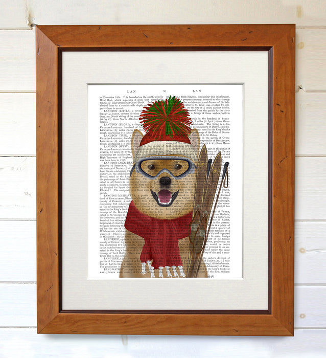 Shiba Inu Ski Dog Book Print, Art Print, Wall Art