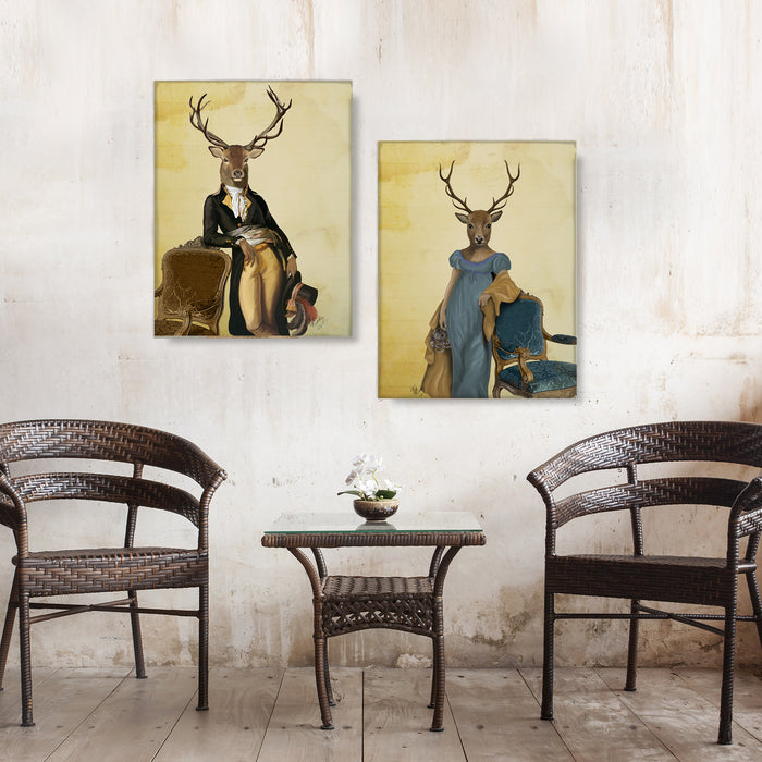 Collection - 2 prints, Regency deer and chair couple Art Print