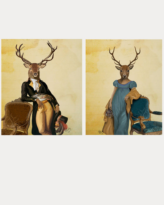 Collection - 2 prints, Regency deer and chair couple Art Print