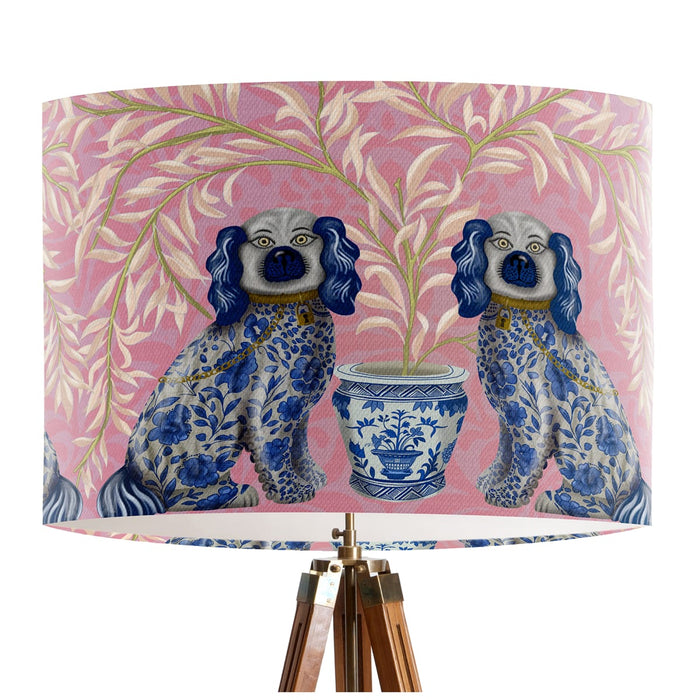 Staffordshire Dog Twins on Pink, Chinoiserie Lampshade