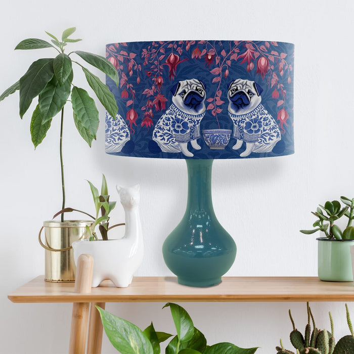 Chinoiserie Pug Twins on Blue, Lampshade