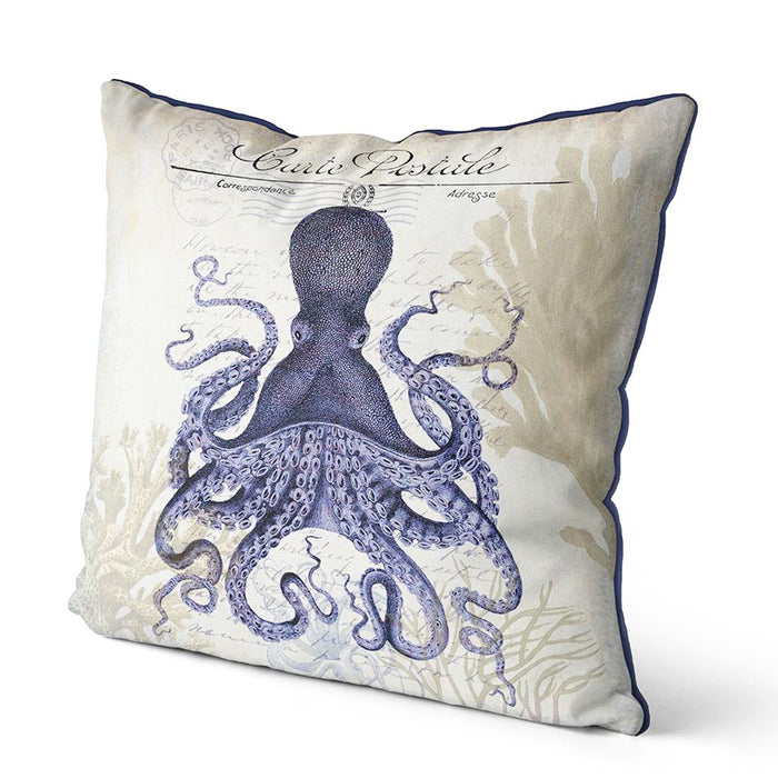 Seaside Postcard, Cream, Octopus, Cushion / Throw Pillow
