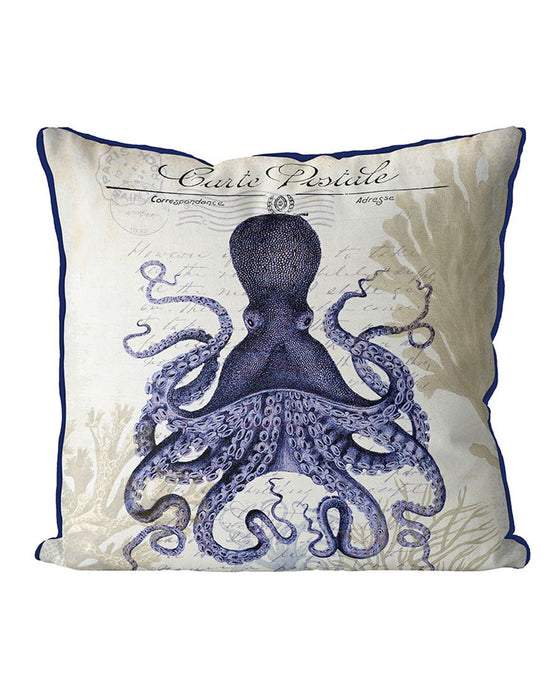 Seaside Postcard, Cream, Octopus, Cushion / Throw Pillow