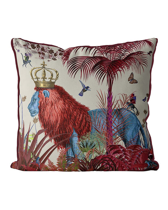 Tropical Lions, Red, Cushion / Throw Pillow